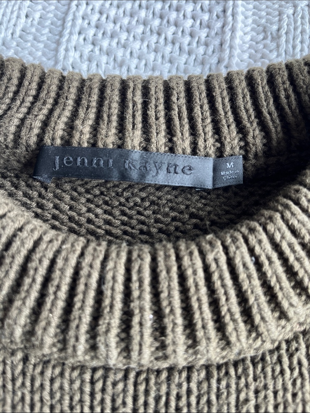 Jenni Kayne Chloe Striped Cotton Crewneck Sweater in Warm Olive Cream Sz M - Picture 3 of 7